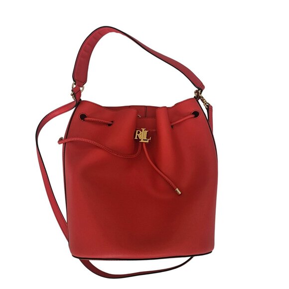Lauren Ralph Lauren Leather Large Andie Drawstring Bag, Red NWOT - Picture 4 of 16